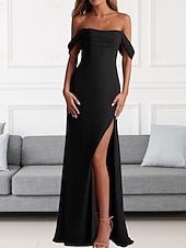 economico Abiti da damigella-Abito da Damigella A-Line Collo a V Manica Lunga Elegante Treno di Spazzata  Strascico Chiffon con Pieghe  Volant