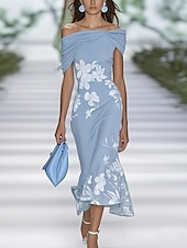ieftine Rochii florale-Pentru femei Rochie Maxi Rochie teacă Rochie A line Rochie cu umeri Casual În aer liber Ieșire Fit regulat Floral Grafic Manșon scurt De Pe Umăr Albastru Deschis Negru Verde Deschis Vară