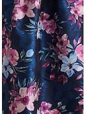 baratos Vestidos de Cocktail-Vestidos de Coquetel A-Line Elegante Vestido Formal Casamento Comprimento até o Tornozelo Sem Mangas Gola Redonda Com Bolso Cetim com Estampa Floral Vestido Convidada de Casamento 2025