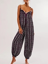 preiswerte Urlaubsoverall-Damen Normal Overall Streetwear Blumen Ärmellos U-Ausschnitt Druck Täglich Wochenende Normale Passform Schwarz Weiß Purpur Sommer