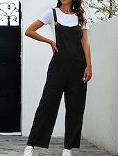 abordables Pantalon uni en coton et lin-Femmes Normal Pantalon en coton et lin Basique Couleur Unie Sans manches Col en U Avec Poches Rue Sortir Coupe régulière Noir Blanche bleu marine Été