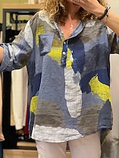abordables Chemises-Femmes Chemise Chemises en coton et lin Chemisier Bloc de Couleur Moderne Occasionnel manche longue Col de chemise Hauts Réguliers Quotidien Sortir Imprimé Jaune Rouge Fuchsia Vert Gris Clair Été
