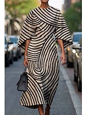 abordables Robes Floraux Imprimés-Femmes Robe Longue Maxi Robe Robe Décontractée Robe d&#039;été Mode Moderne Quotidien Date Week-end Coupe régulière Géométrique Manche 3/4 Col ras du cou Noir Jaune Vert Claire Rose Claire Été