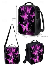 abordables Sacs à dos pour Enfants et Adolescents-Ensemble de 3 sacs à dos d&#039;école à imprimé papillon pour filles avec sac à lunch isotherme et trousse à crayons - léger et élégant pour l&#039;école primaire et le collège, les voyages ou les pique-niques