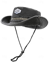 abordables Chapeaux pour hommes-Chapeau de pêche d&#039;extérieur pour homme avec mentonnière réglable, tissu en toile de coton, bord large enroulable classique, adapté aux activités estivales, à la randonnée et aux voyages