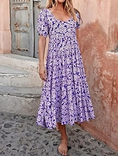 cheap Casual Floral Dresses-Women&#039;s Maxi Dress Casual Dress Casual Loose Fit Graphic Short Sleeve Crew Neck Magenta Dark Red Red Blue Summer
