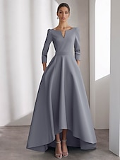 economico Abiti da cocktail-Abiti da Cocktail A-Line Blu Abito Elegante Formale Matrimonio Asimmetrico Maniche Lunghe Scollo a V Satin con Tasche