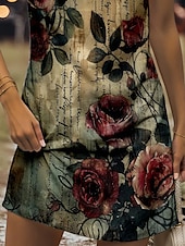 preiswerte Boho Kleider-Damen Minikleid Sommerkleid Shiftkleid Schulterfreies Kleid Urlaub Lässig Ausgehen Normale Passform Blumen Grafik Buchstabe Ärmellos V Ausschnitt Rote Blau Purpur Grün Sommer Frühling