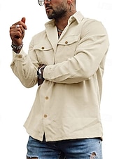 baratos Casacos &amp; Sobretudos para Homem-Homens Jaqueta de Camisa Jaqueta de Transição Diário Leve Bolsos Primavera Outono Tecido Casual Lapela Padrão Adamascado Preto Cinzento Casaco