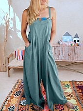ieftine Pantaloni din bumbac simplu-salopetă salopetă damă salopetă streetwear culoare uni fără mâneci decolteu în U buzunar stradă ieșire croială standard negru alb galben vară