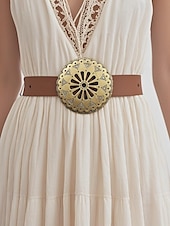 cheap Women&#039;s Belt-Women&#039;s Bohemian Western cowboy style belt with antique brass flower buckle, Adjustable tightness, Suitable for retro fashion, Casual or festival wear