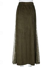 preiswerte Schlichte Röcke-Damen Rock Schwingend Spitzenrock Lässig Boho Maxi Mittlere Taille Röcke Einfarbig Spitze Urlaub Ferien Grün Sommer Polyester