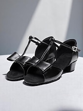 tanie Buty do tańców latynoskich-damskie różowe buty do tańca z kokardką i grubym obcasem - wygodne buty do tańca towarzyskiego i latynoamerykańskiego
