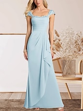 voordelige Vloerlengte-A-Lijn Moeder van de Bruid Jurk Bruiloft Gast Elegante Hartvormige Vloerlengte Chiffon Kap Mouw met Kant Ruching