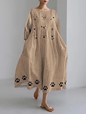 cheap Animals Dress-Women&#039;s Maxi Dress Sundress A Line Dress Summer Dress Vacation Casual Beach Daily Holiday Going out Loose Fit Graphic Animal Long Sleeve Crew Neck Boat Neck Pink Blue Brown Summer Spring