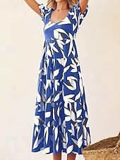 cheap Casual Floral Dresses-Women&#039;s Maxi Dress Casual Dress Casual Loose Fit Graphic Short Sleeve Crew Neck Magenta Dark Red Red Blue Summer