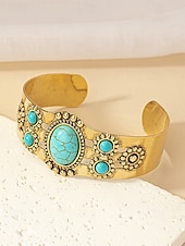 abordables Bracelet pour femme-Bracelet manchette vintage en or pour femme avec pierres turquoises – Bracelet réglable de style bohème pour dames, idéal pour les tenues décontractées, les fêtes et les festivals d&#039;été
