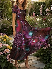 abordables Art &amp; Design Robes-Femmes Robe maxi Robe Décontractée Robe trapèze Robe d&#039;été Élégant Vacances Occasionnel Coupe régulière Graphique Abstrait Manche Courte Col carré Rouge Bleu Violet Vert Été Printemps