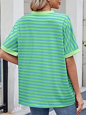 abordables T-shirt rayé et géométrique-Femmes T-shirt Rayé Mode Élégant Moderne Manche Courte Col ras du cou Hauts Réguliers Quotidien Week-end Imprimé Noir Rouge Bleu Vert Été