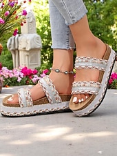 preiswerte Rutschsandalen-Damen-Sandalen im Boho-Stil in Blau mit Webmuster – Plateau-Slipper im Ethno-Stil für Strandurlaube und lässige Sommeroutfits