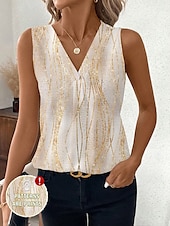 billige Stripe og geometrisk tank topp-Dame Camisole Tank Top Grafisk Polkadotter Stripet Stilfull Fritid Ermeløs V-hals Vanlige topper Daglig Trykt mønster Svart Hvit Grønn Kakifarget Sommer Vår