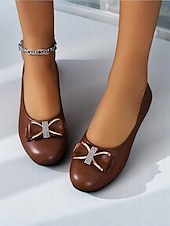 preiswerte Ballerinas für Damen-Damen-Lackleder-Schleifen mit Strass-Detail – klassische Slip-On-Schuhe für erwachsene Frauen, perfekt fürs Büro, tägliche Besorgungen, Abendessen und Feiertagstreffen