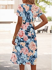abordables Robes fleuries-Femmes Mini Robe Robe T-Shirt Robe d&#039;Été Robe trapèze Robe d&#039;été Vacances Occasionnel Quotidien Fête du thé Sortir Coupe régulière Fleuri Graphique Manche Courte Col en V Vert Claire Bleu Bleu Ciel
