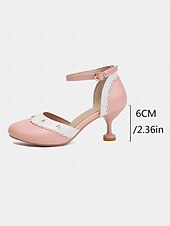tanie Lata 50. XX wieku-damskie kremowe buty na obcasie typu Mary Jane z lat 50. – falbaniaste buty z paskiem wokół kostki na przyjęcia herbaciane, wesela i codzienną elegancję
