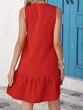 preiswerte Weißes Kleid-Damen Mini Kleid Sommer Kleid Einfarbig Lässig Täglich Regulär Passform Einfach Ärmellos V-Ausschnitt Schwarz Rot Sommer