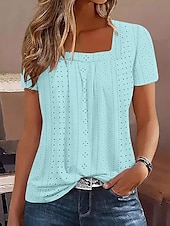 preiswerte Einfarbiges T-Shirt-Damen T Shirt Einfarbig Elegant Stilvoll Basic Kurzarm Quadrathals Normale Oberteile Täglich Schwarz Weiß Rosa Blau Purpur Sommer Frühling