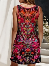 cheap Boho Dress-Women&#039;s Mini Dress Sundress Shift Dress Off The Shoulder Dress Vacation Casual Outdoor Home Party Regular Fit Floral Graphic Sleeveless V Neck Red Blue Purple Green Summer Spring