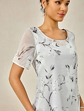 cheap Casual Dress-Women&#039;s Elegant Chiffon Dress Floral Mesh Print Crew Neck Midi Dress Daily Vacation Short Sleeve Summer Spring
