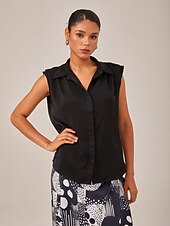 economico Top e canotte da donna-Per donna Femminile Camicia button-down Camicia casual Ufficio Casuale Senza maniche Nero Bottoni Senza Maniche Elegante Vacanza Minimalista Colletto a Camicia Estate