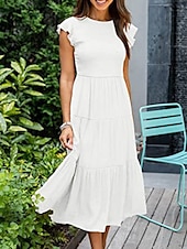 abordables Robes de Diplôme-Femmes Robe Midi Robe Blanche Robe de remise des diplômes Mode Anniversaire Date Fête du thé Coupe régulière Uni Sans manches Col ras du cou Noir Blanche Vert Claire Vert Véronèse Été