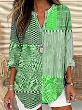 economico Top a Righe e Geometrici per Donne-Blusa da Donna Maniche Lunghe Tunica Tops Graphic Geometrico Pois Elegante Stile A V Regular Tops Stampa Giornaliera Rosa Blu Arancione Verde Estate Primavera
