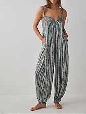 preiswerte Urlaubsoverall-Damen Normal Overall Streetwear Blumen Ärmellos U-Ausschnitt Druck Täglich Wochenende Normale Passform Schwarz Weiß Purpur Sommer