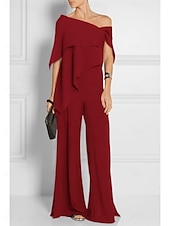 abordables Combinaisons pour maman-Combinaisons invitée de mariage élégante robe de mariage formelle fête longueur du sol manches courtes épaules dénudées automne invité de mariage chiffon avec volants 2025 taille sur mesure gratuite