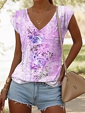 voordelige Bloemen Tanktop-Dames Hemdje Tanktop Bloemig Grafisch Vintage Casual Mouwloos V-hals Normale tops Dagelijks Afdrukken Blozend Roze Rood blauw Paars Groen Zomer Lente
