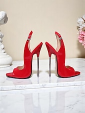 olcso Éjszakaiünneplés-női piros lakkbőr slingback tűsarkú, nyitott orrú kivitelben - szexi magassarkúk éjszakai bulikba
