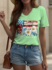 economico Magliette Giorno dell’Indipendenza-Maglietta Patriottica da Donna Grafica Floreale Lettera Vintage Elegante Classica Maniche Corte Collo A V Regular Tops Stampa Quotidiana Week-end Nero Bianco Rosa Blu Viola Estate Primavera