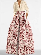 abordables FLORALES-Robe de soirée A-Line élégante robe formelle longueur de sol manches longues col chemise satin avec fente robe invitée de mariage