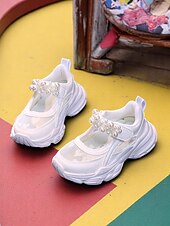 billige Sneakers til kvinner-Rosa Mary Jane-sneakers i netting med perlemorrem til jenter – pustende, lette sportssandaler til skolestart, for lekeplass og hverdagsbruk