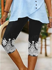 olcso grafikus alsók-Womens leggings capri nadrág magas rugalmasságú nyaralás divatos hawaii térd alatti közép derék virágos grafikus nyomtatás lélegző puha nyaralás alkalmi mindennapi tó kék fekete kék világoskék