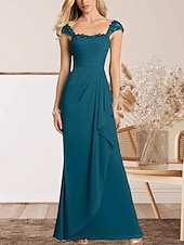 voordelige Vloerlengte-A-Lijn Moeder van de Bruid Jurk Bruiloft Gast Elegante Hartvormige Vloerlengte Chiffon Kap Mouw met Kant Ruching