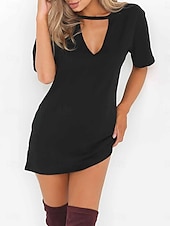 ieftine Rochie simplă-Pentru femei Rochie Mini Rochii Tricou Rochie de vară Casual Zilnic Fit regulat Simplu Manșon scurt În V Negru Alb Maro Trifoi Vară
