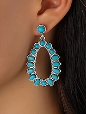 cheap Women&#039;s Earring-Women&#039;s Bohemian Turquoise Drop Earrings – Vintage Western Style Statement Jewelry with Feather and Bead Details for Parties, Festivals and Casual Wear