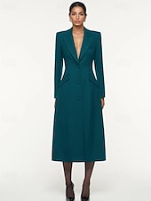 abordables Longueur du plancher-Robe Blazer A-Line Mère de la Mariée Robe Tuxedo Élégante Simple Minimaliste Formelle Col en V Taille Cintrée Longue au Sol Crêpe Élastique Manches Longues Poches à Rabat avec Boutons Recouverts