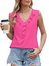 ieftine Top simplu-Pentru femei Camisole Tank Top Culoare solidă Zilnic Casual Fără manșon În V Topuri obișnuite Zilnic Bufantă Negru Alb Albastru piscină Fucsia Vară