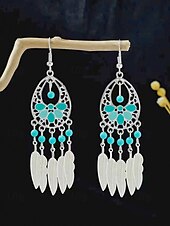 cheap Women&#039;s Earring-Women&#039;s Bohemian Turquoise Drop Earrings – Vintage Western Style Statement Jewelry with Feather and Bead Details for Parties, Festivals and Casual Wear