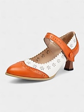 cheap Victorian &amp; Edwardian-Women's 1900s Edwardian Vintage Gatsby Mary Jane Shoes-Green and White Leather Cutout Heels with Scalloped Edge, Perfect for Historical Costumes, Retro Parties, and Daily Wear